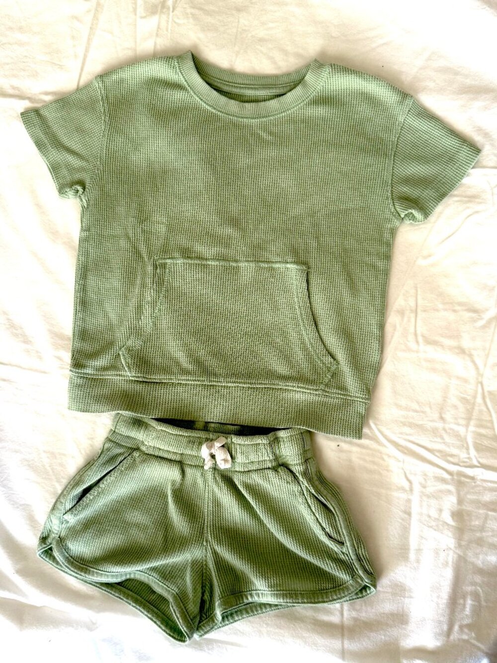 Toddler Summer Matching Set, Mint Green Waffle Weave, Size 4T